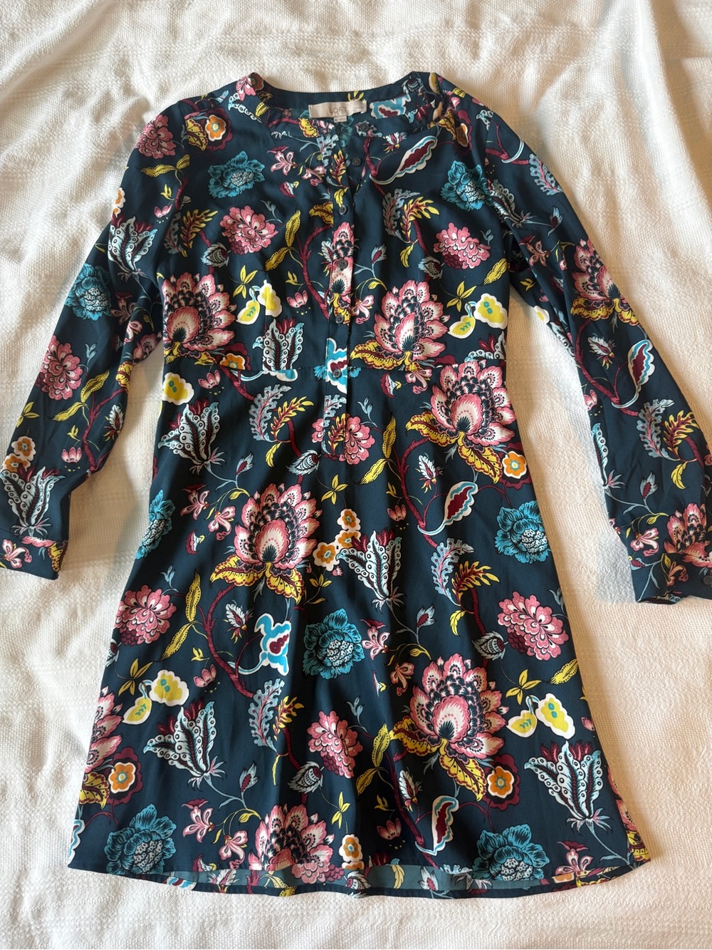 LOFT Teal Floral Button-Front Dress